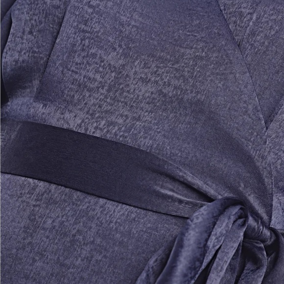 Lulu's Navy Satin Midi Wrap Dress Wrapped Up In Love Flutter Sleeve XS Party - Picture 4 of 11